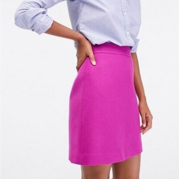 J. Crew The Pencil Skirt Hot Pink Wool Blend Office Siren Boardroom Chic Preppy - Picture 1 of 11